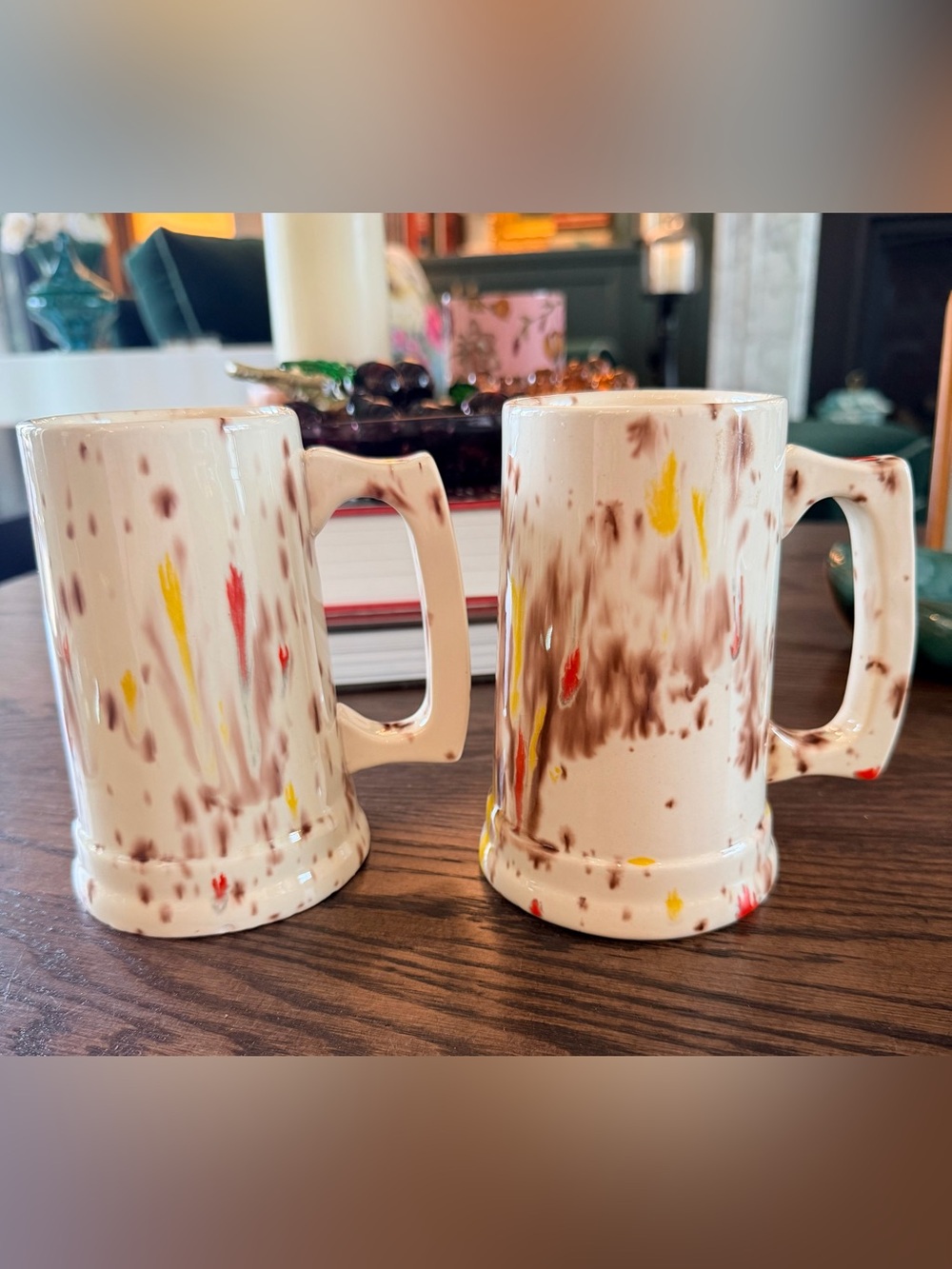 Signed Handmade Ceramic Splatter Glaze  Mug Set